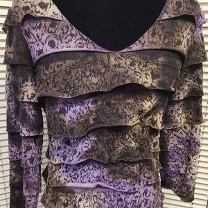 Frank Lyman Brown Purple Layered Blouse Size 8 Medium